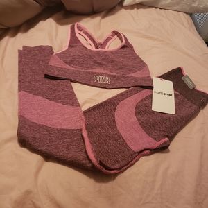 Pink sports bra with leggings